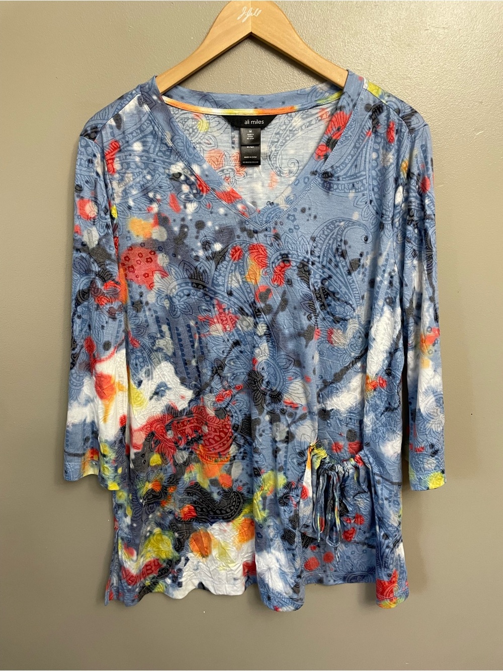 Ali Miles Tunic Top Women Medium Abstract  Pocket artsy Lagenlook colorful